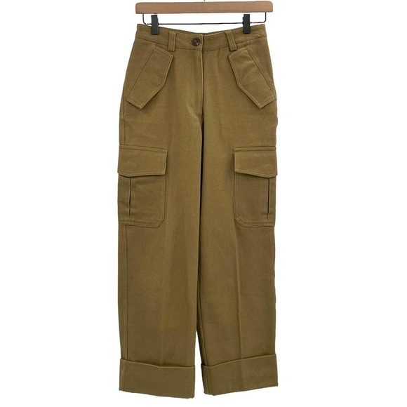 H&M Cargo Pants Ankle Length Thick Cotton Twill Dark Khaki Green | 0 25" Waist - Picture 2 of 16